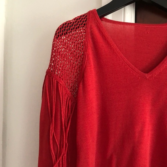 Cool Knit Sweater with Mesh Detail AND Fringe! Circa Y2K - Picture 4 of 8